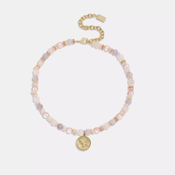 NWT Coach Rexy Coin Beaded Choker Necklace Gem Stone Charm Adjustable Dinosaur - Picture 3 of 10